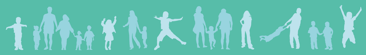 banner graphic of children and families happily walking, holding hands and jumping