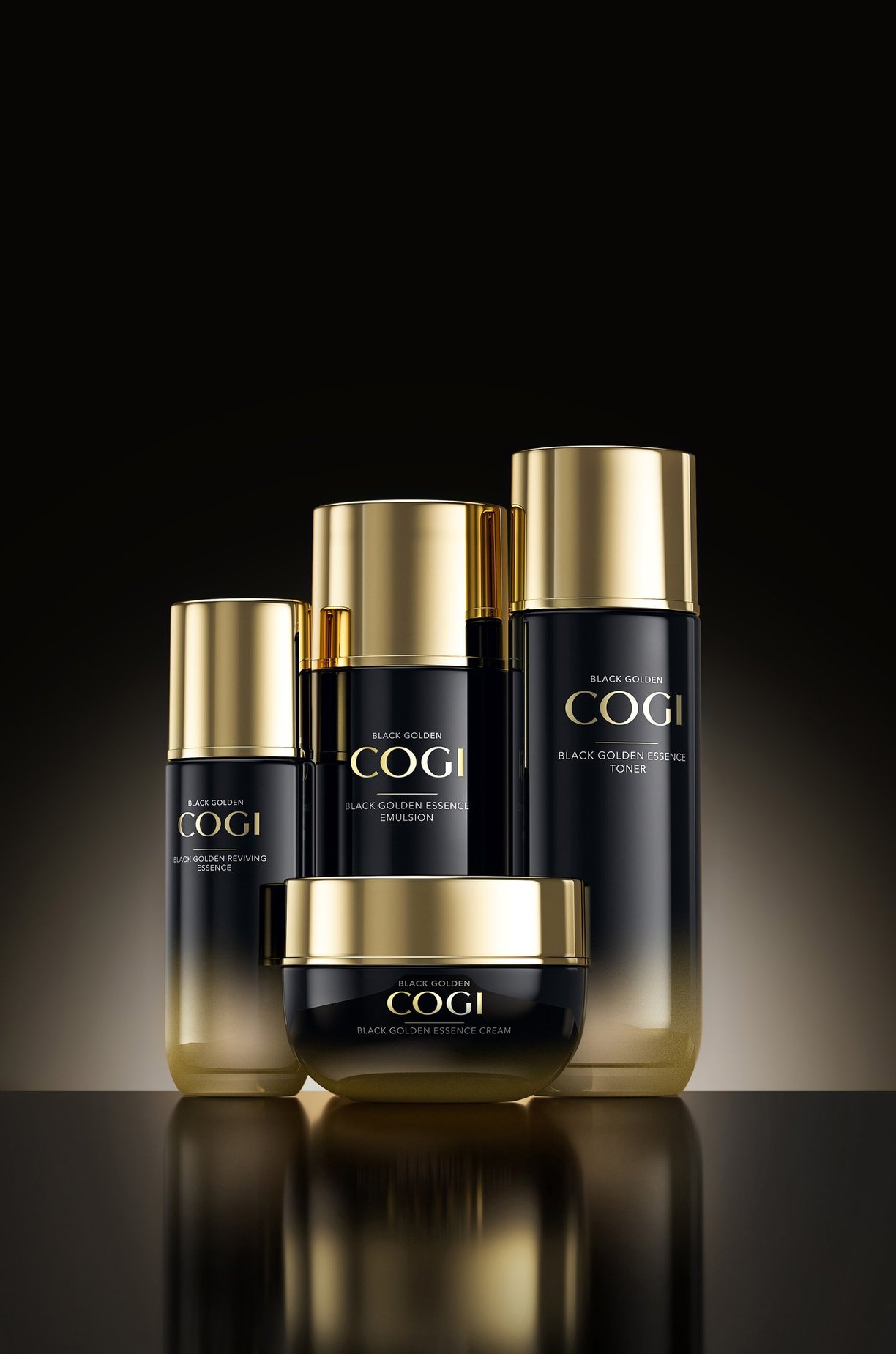 3D visualization of multiple skin cream containers with shiny plastic surfaces, premium labeling.