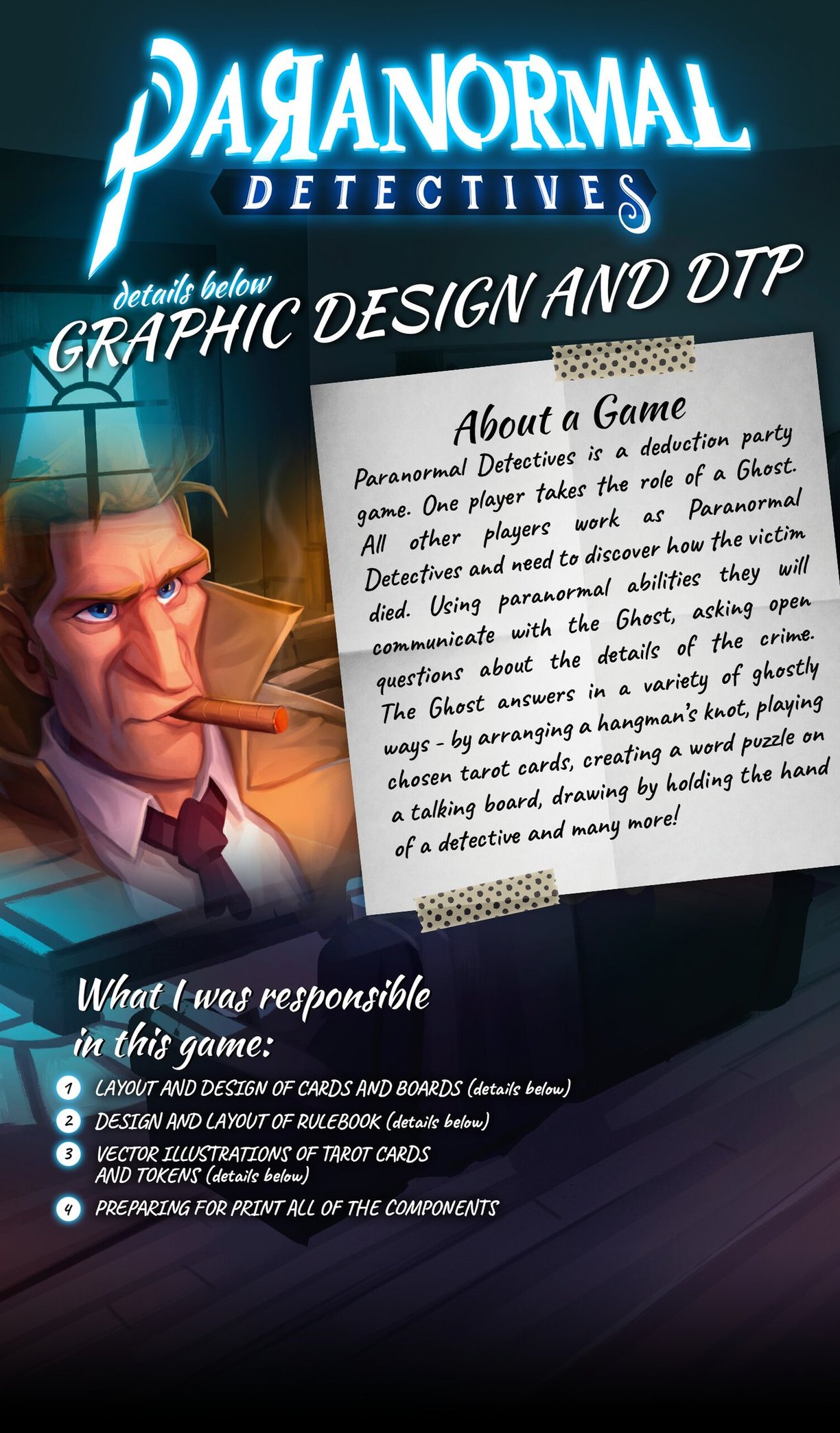 DTP and graphic designing for Paranormal Detective board game