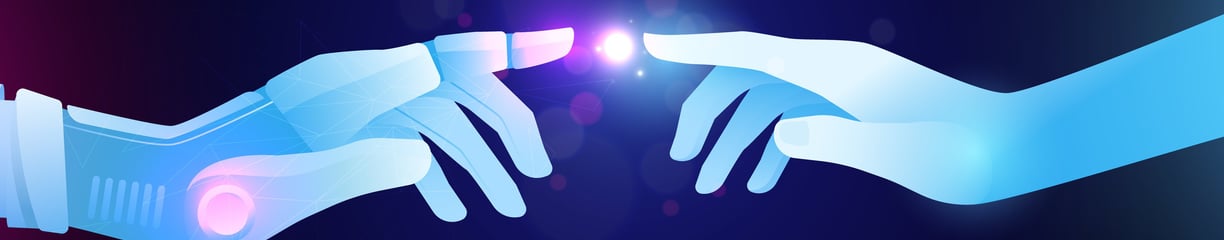 two hands holding hands with artificial artificial artificial technology