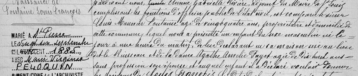 Acte de naissance de Louis Fontaine (Archives nationales de l'Outre-mer)