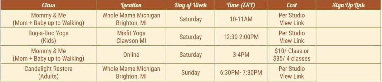 A yoga schedule