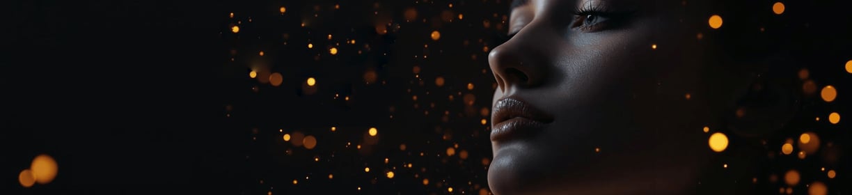 a woman with a black dress and gold lights. Billboard saying "Dont be invisible in the future!"
