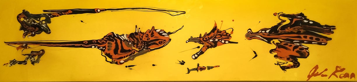 Butterfly Splat is a unique 2-foot by 8-foot mixed-media painting created in 2019.