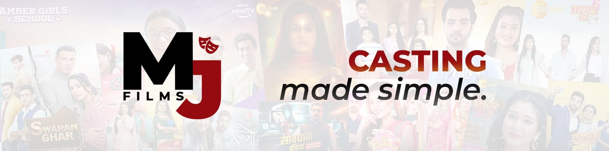 Large MJ Films banner logo showcasing the premier film and TV casting agency in India, known for handling casting calls