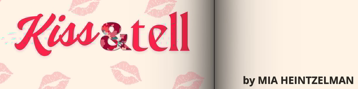 Kiss & Tell Blog logo in script font and bold red colors