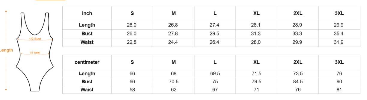 one piece womens swimsuit size chart