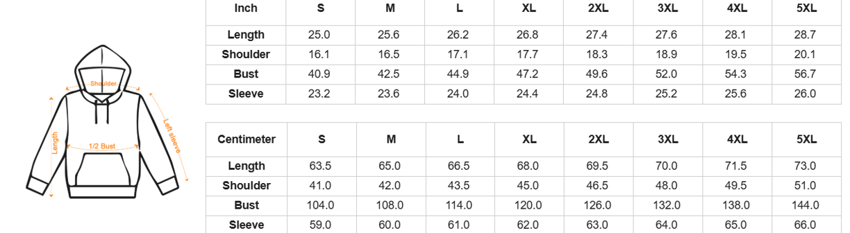 hoodie size chart womens