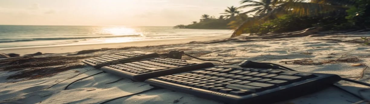 a keyboard and a keyboard on a beach