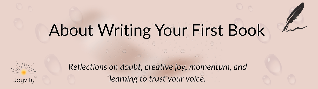 Blush banner with blog title and water droplet design — soft, creative tone.