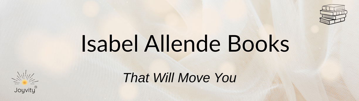 Isabel Allende book blog cover with elegant fabric and Joyvity branding