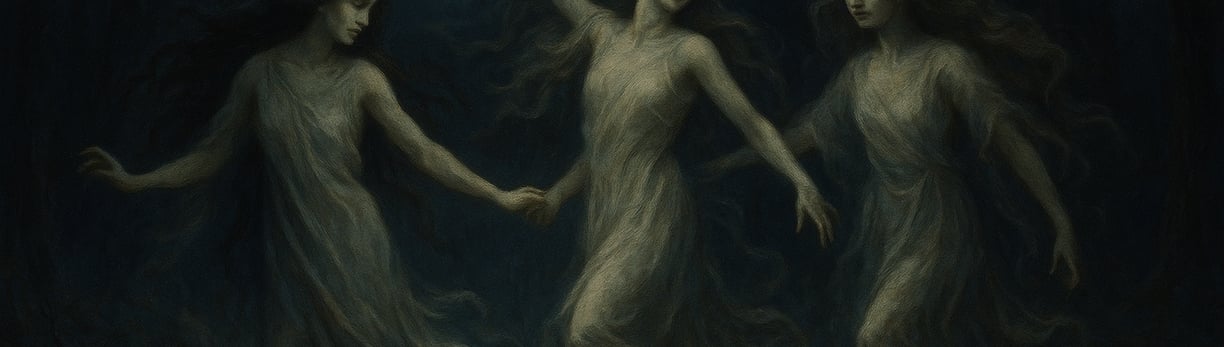 Iele dancing in moonlit forest