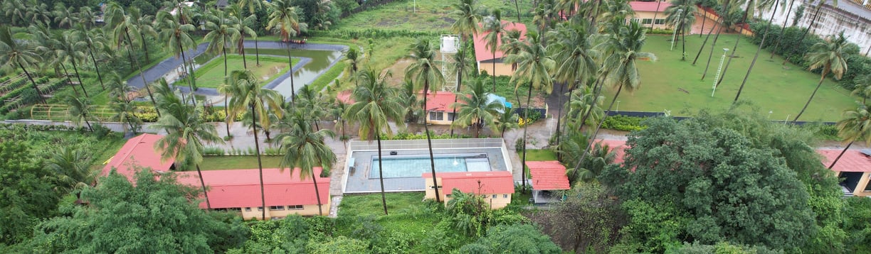 drone view of purna river retreat. best resort for one day picnic and school trip near surat