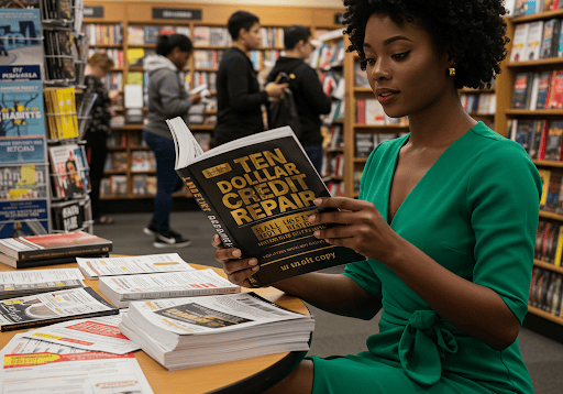 Woman reading Ten Dollar Credit Repair