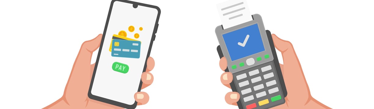 a person holding a cell phone with a credit card