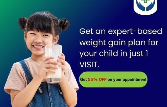 Get an expert-based weight gain plan for your child in just 1 visit. Book an appointment now.