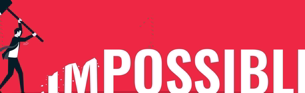 a man holding a mallet that says impossible