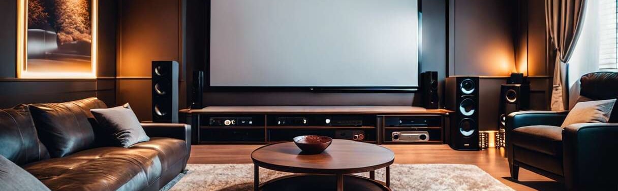 Un salon confortable pour audiophile et amateur de home cinéma.