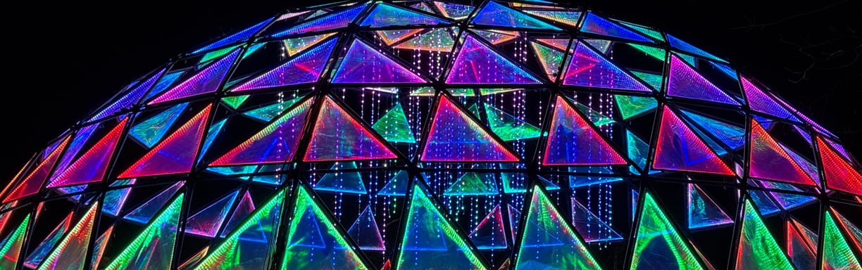 photographer night picture of a large dome shaped structure with colorful lights