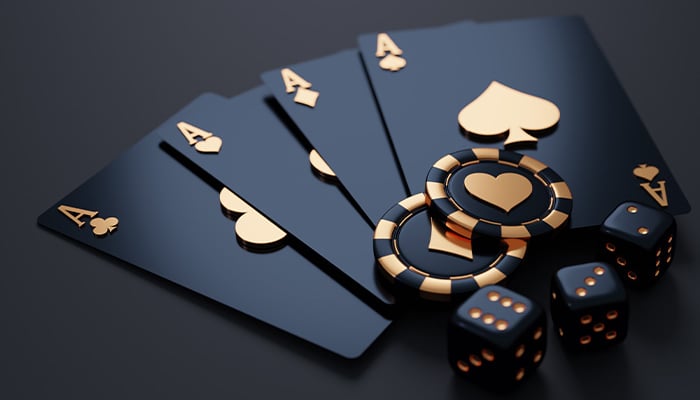 Casino, cards, poker chips, dice