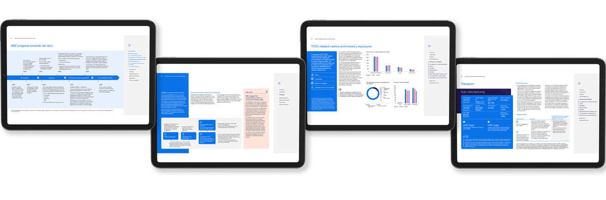 ANZ ESG Report, TCFD Report, typesetting by Michelle Pirovich, Squeezebox