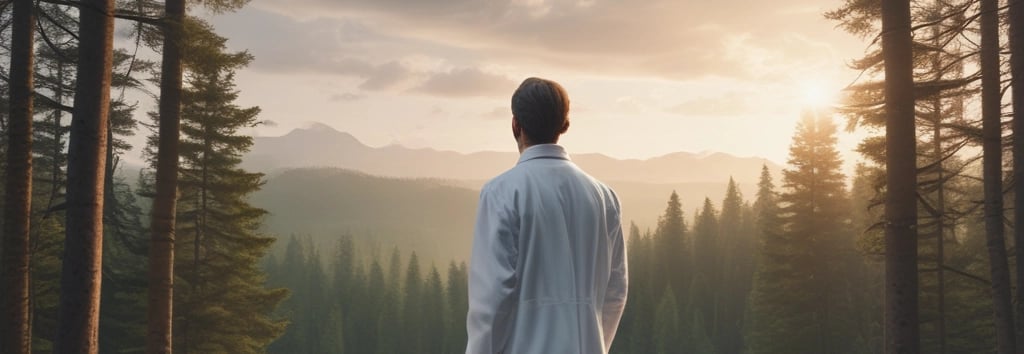 A healthcare professional is standing beside a patient who is lying in a hospital bed. The professional is wearing a surgical cap, mask, and white coat, while holding a clipboard. The patient is covered with a blue sheet and also wears a mask. Medical equipment is visible in the background.
