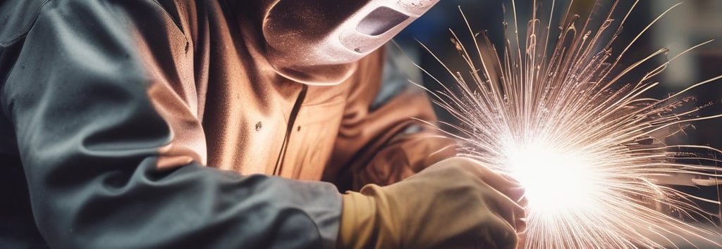 A metalworking machine is in operation, cutting a rectangular shape into a large metal beam. Sparks and a bright cutting line indicate the active laser or cutting tool. The setting appears to be a workshop or industrial environment with visible metal fixtures and structures.