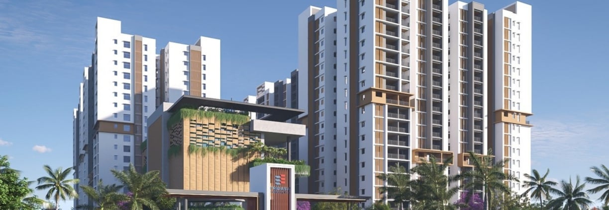 Modern facade architectural rendering of Tridasa Rise residential building Nallagandla