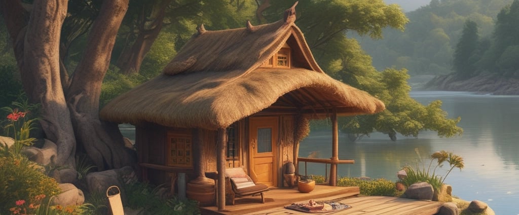 Various wellness and beauty products, including oils in bottles, a bowl of oil, dried flowers, crystals, a smudge stick, and a small dish of cream, are arranged aesthetically on a light surface. The scene is decorated with colorful flowers and herbs.