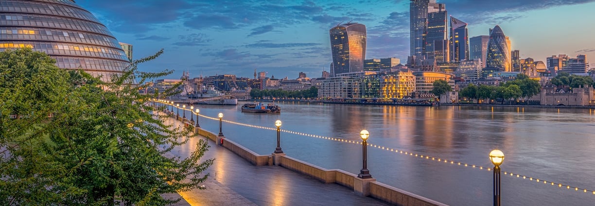 London cityscape with the Thames River and infamous dome building