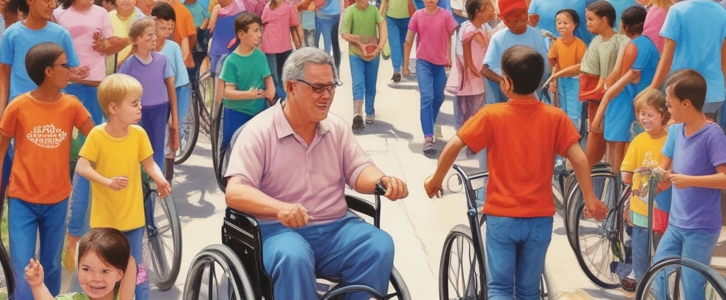 a man in a wheelchair with a child in a wheelchair