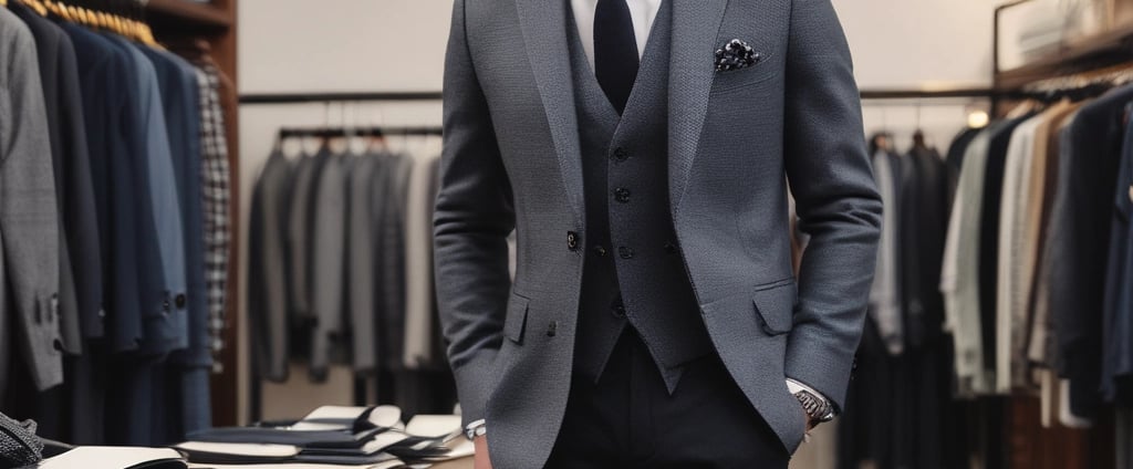 A person holds a book titled 'Savile Row: The Master Tailors of British Bespoke' by James Sherwood. The cover is sleek with a textured look, primarily gray with white text. The person is wearing a watch and casual shoes, standing on a wooden floor. In the background, there is a display shelf with other books.