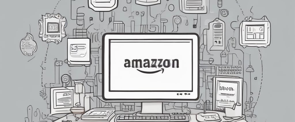 a computer desk with a computer monitor and a monitor screen with amazon's amazon