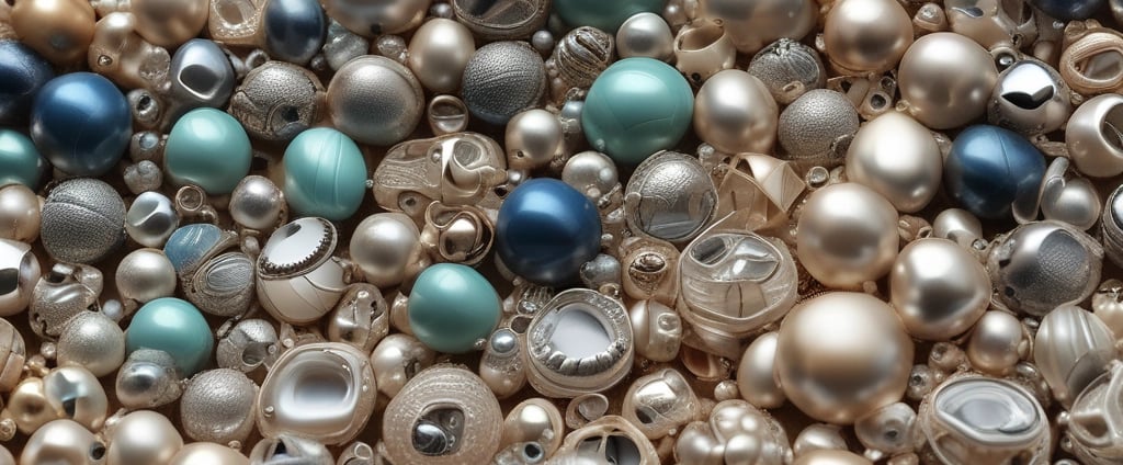 An assortment of colorful beaded jewelry, including bracelets and necklaces, laid out in a densely packed display. The beads vary in shape, size, and pattern, featuring a vibrant array of colors such as blue, orange, red, and black. The intricate designs and variety suggest hand-crafted or artisanal origins.