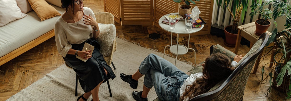 person talking to another in a relax environment