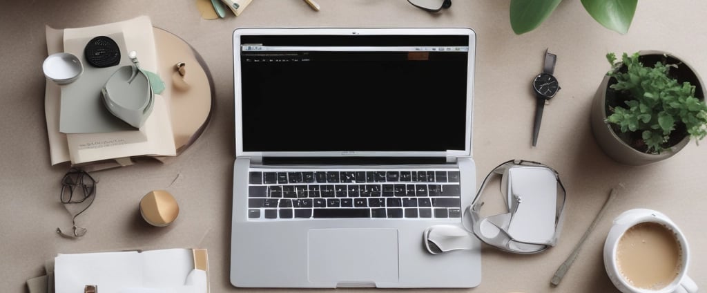 a laptop computer sitting on a table with a cup of coffee and a phone