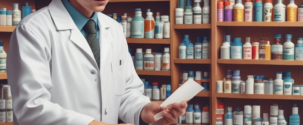 Two individuals stand on either side of a large banner for the BioPharmaceuticals Academy Masterclass. They both wear name tags and appear to be smiling. The banner lists various topics related to pharmaceuticals, including biologics and cell banks.