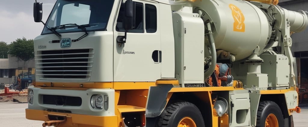 A collection of industrial tools and equipment scattered on a concrete surface. Several metal parts and pipes, including a red rectangular sign with white markings, rusty and worn, are visible. The area also contains a hydraulic component with hoses attached, along with various metal scraps and wooden planks.