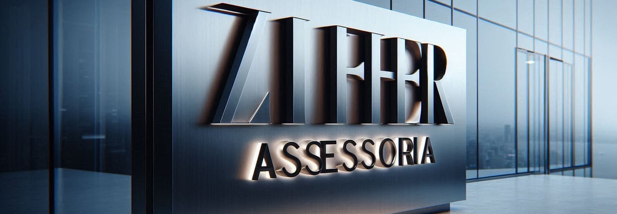 Placa com o nome Ziffer Assessoria, representando credibilidade e excelência nos serviços prestados