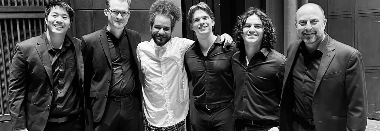 Ashlin Parker with College Conservatory of Music’s Jazz Orchestra Trumpet Section and Director