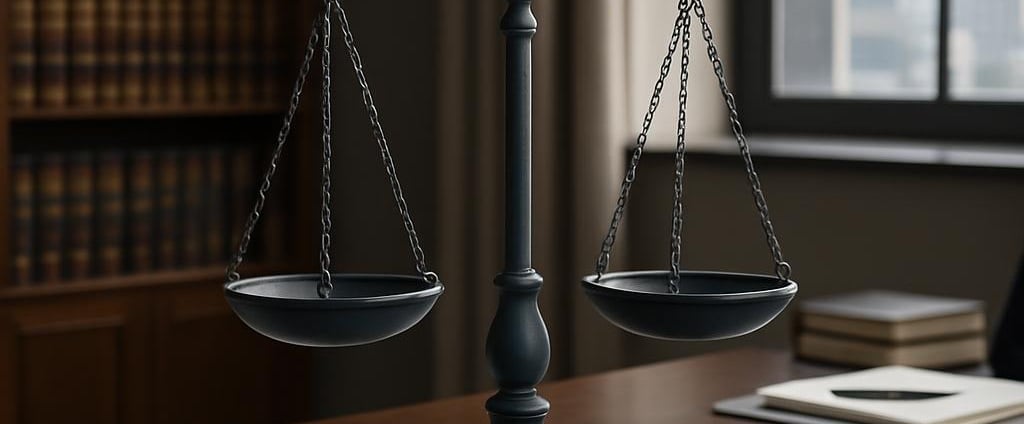 Legal scales, typically seen as being balanced and just.