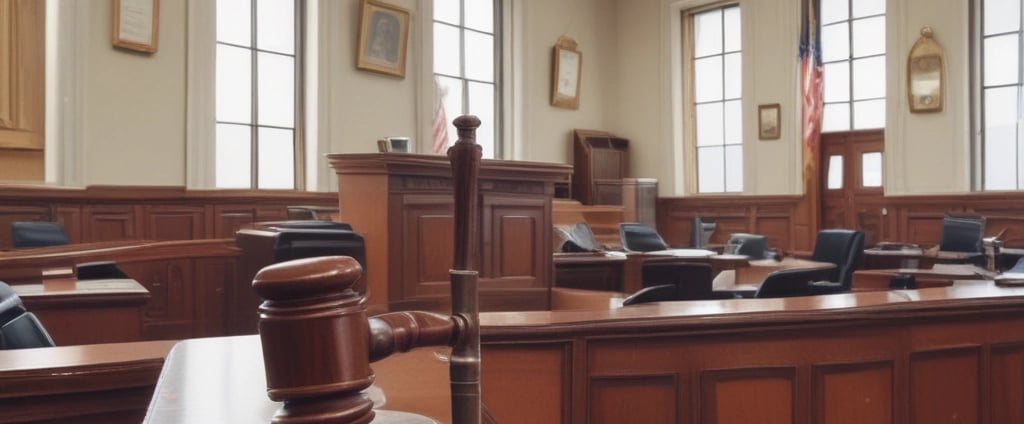 A vibrant building with a yellow facade and a red roof, surrounded by leafy trees and blue skies. The structure has a sign for a Shakti establishment and another sign for a lawyer's office. The windows are framed with green shutters, and there are several plants in front of the building.