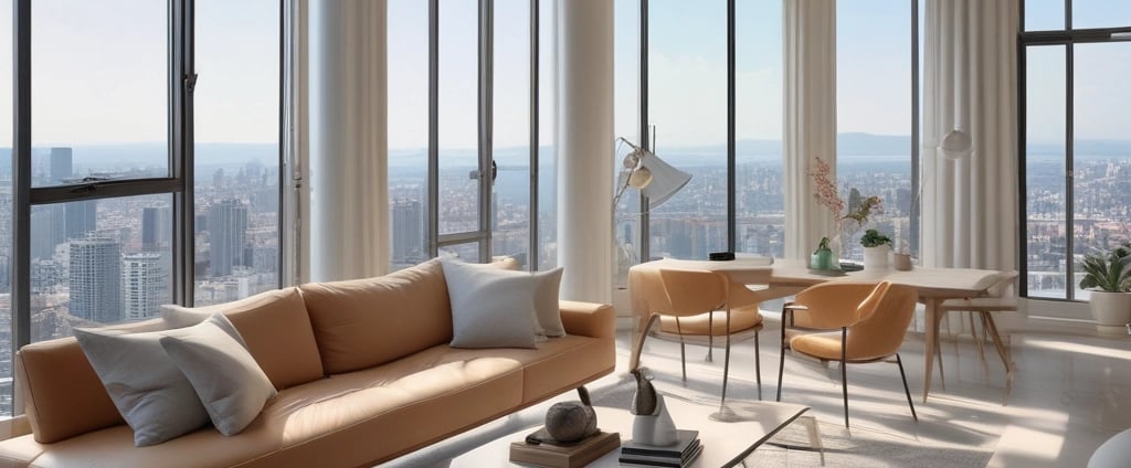 An old wooden house with a brown tiled roof stands in front of two modern high-rise apartment buildings. The house has a weathered appearance with a small window, and there is a 'for sale' sign on the side. The modern buildings behind are much taller, with multiple balconies and windows. The sky is a clear blue.