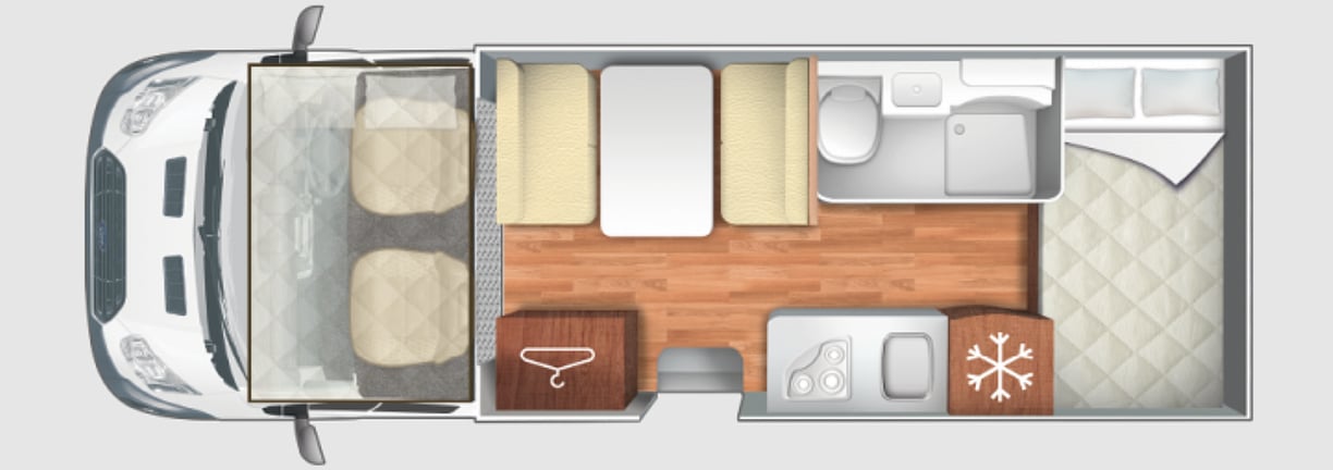 Motorhome hire Cornwall floorplan