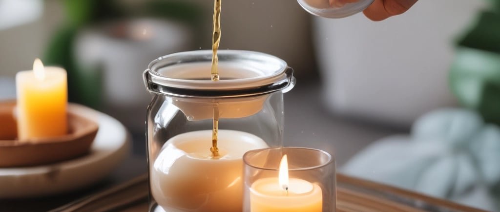 A white ceramic essential oil diffuser sits on a textured beige cloth surface, accompanied by a small dark glass bottle labeled 'Spearmint'. Fresh green mint leaves are scattered around, enhancing the natural and soothing aesthetic.