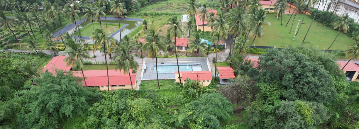 best resort for one day picnic near surat and for school trip. drone view of purna river resort