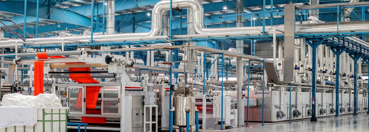 Textile Factory with pipes, bands and industrial motors