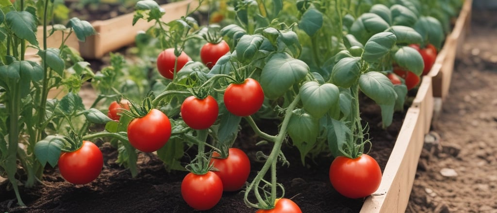 a group of tomatoes growing in a garden