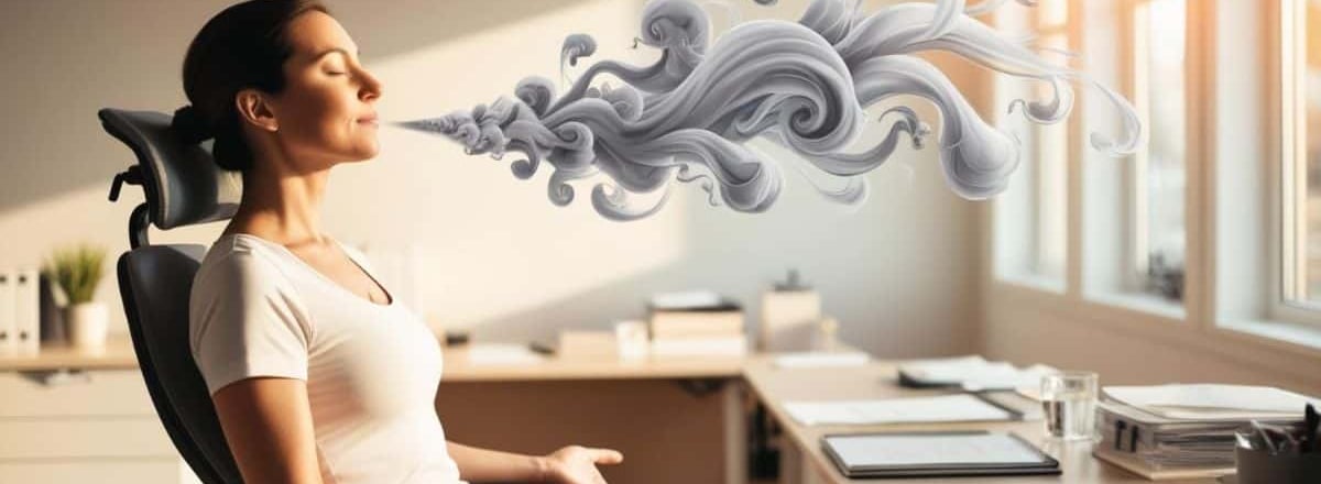 una mujer está practicando la técnica de respiración consciente