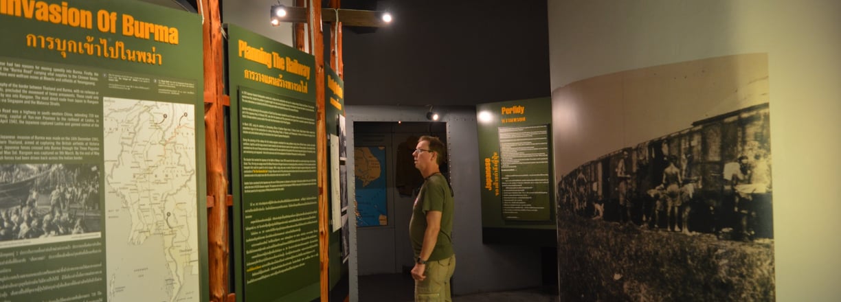 Looking at the displays at The Burma-Thailand Railway Research Center